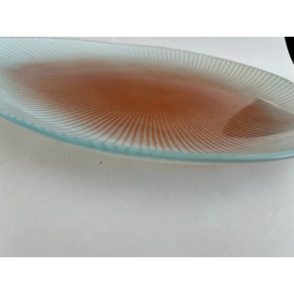 Signed Maurice Heaton Asymmetrical Glass Dish Orange Center MCM Art Abstract JL - Picture 8 of 9